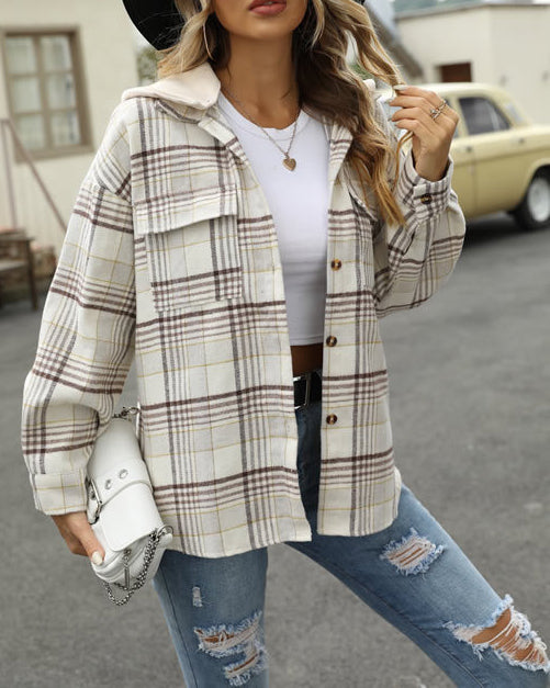 MALENEY HOODED POCKET PLAID SHIRT