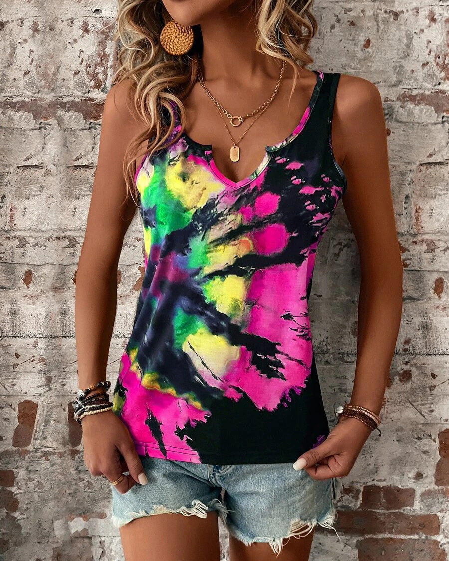 MALENEY COLOR PRINT V NECK TOP