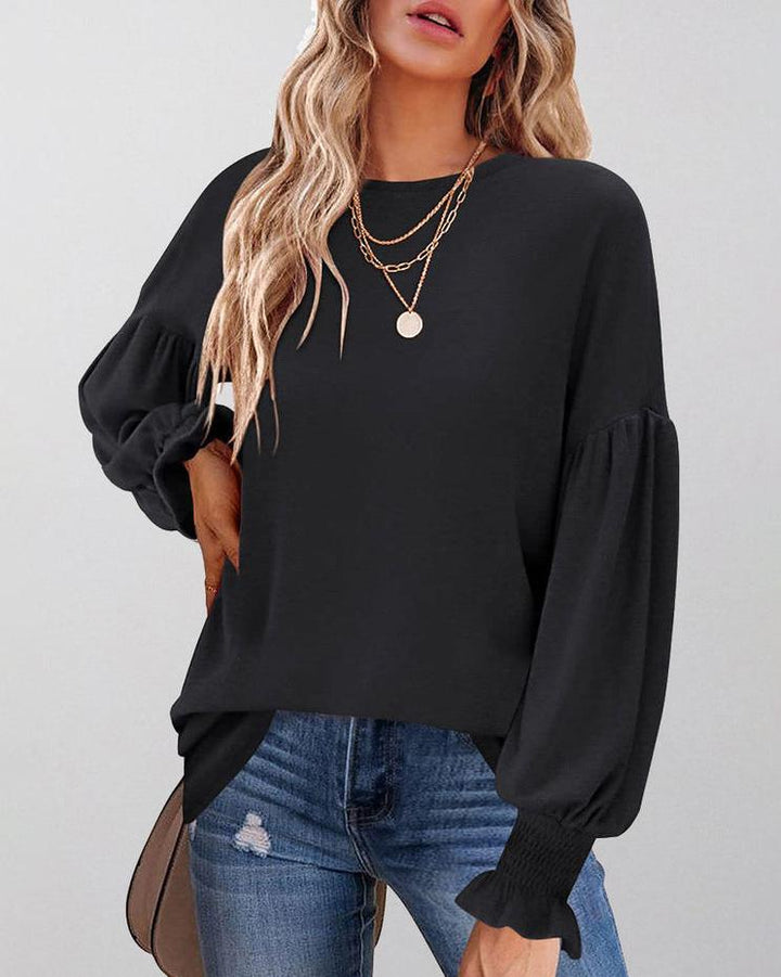 MALENEY CREW NECK LANTERN SLEEVE TOP(6 COLORS)