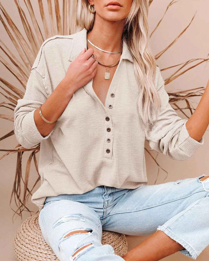 MALENEY BUTTON DOWN LONG SLEEVE TOP(9 COLORS)