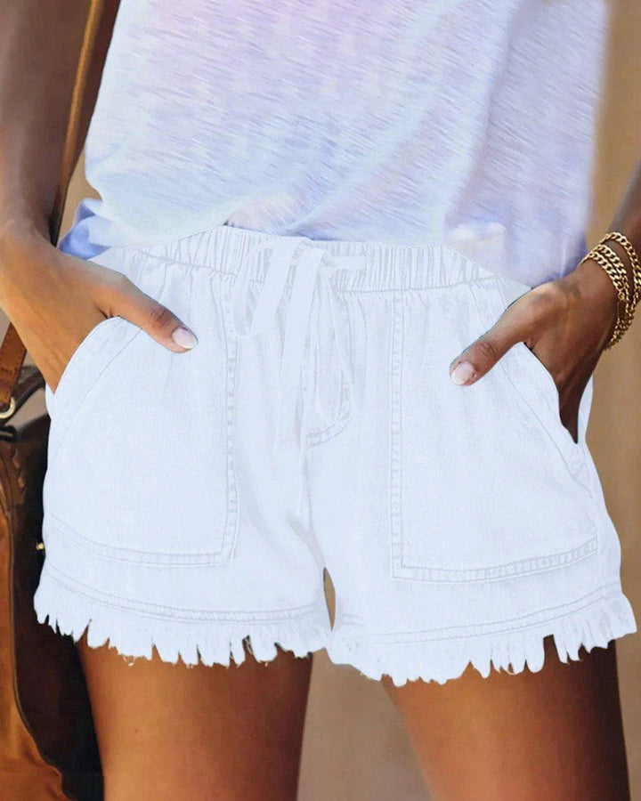 Maleney Solid Drawstring Denim Shorts(4 Colors)