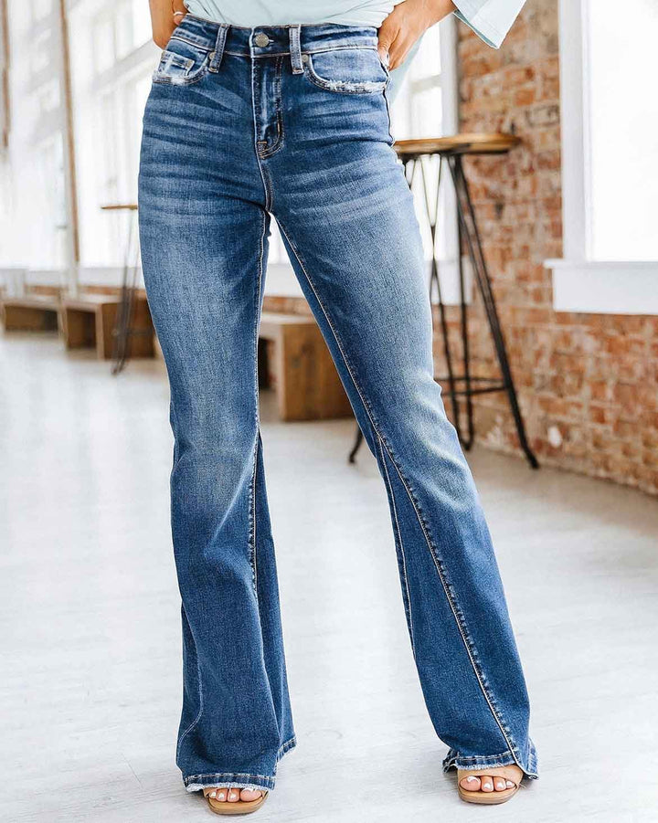 MALENEY HIGH RISE FLARE DENIM JEANS