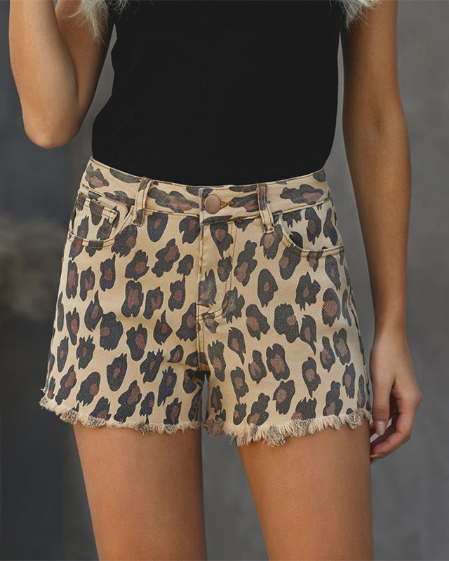 MALENEY LEOPARD PRINT DENIM SHORT