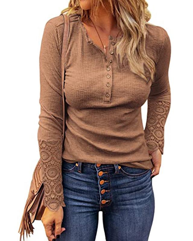 MALENEY ROUND NECK LACE SLEEVE TOP(8 COLORS)