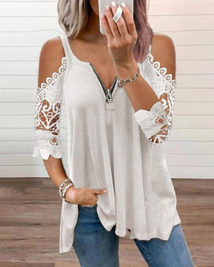 MALENEY COLD SHOULDER LACE TOP