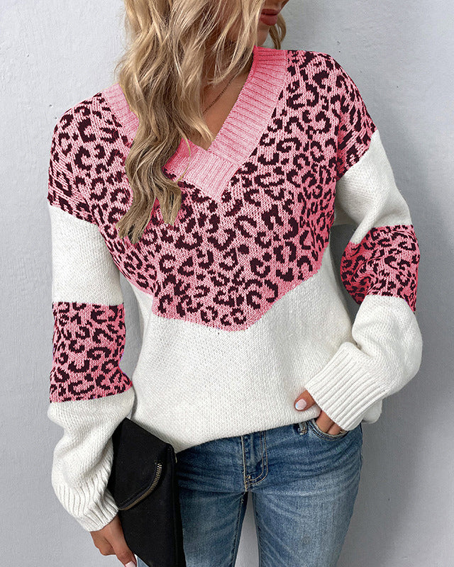 MALENEY V NECK LEOPARD SWEATER