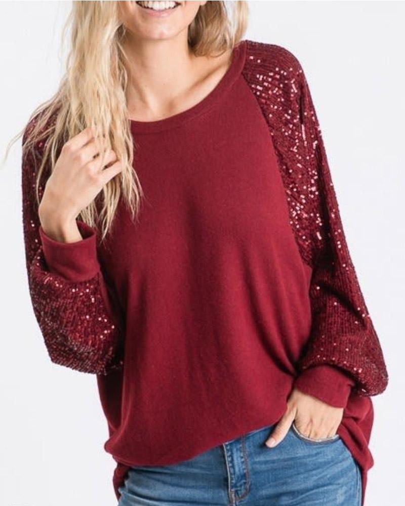 MALENEY SEQUIN CREW NECK TOPMELAREY SEQUIN CREW NECK TOP