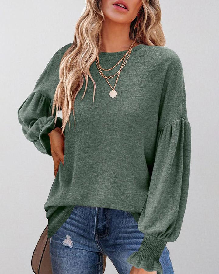 MALENEY CREW NECK LANTERN SLEEVE TOP(6 COLORS)