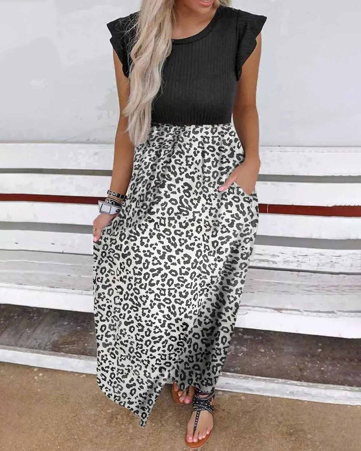 MALENEY LEOPARD PATCHWORK MAXI DRESS