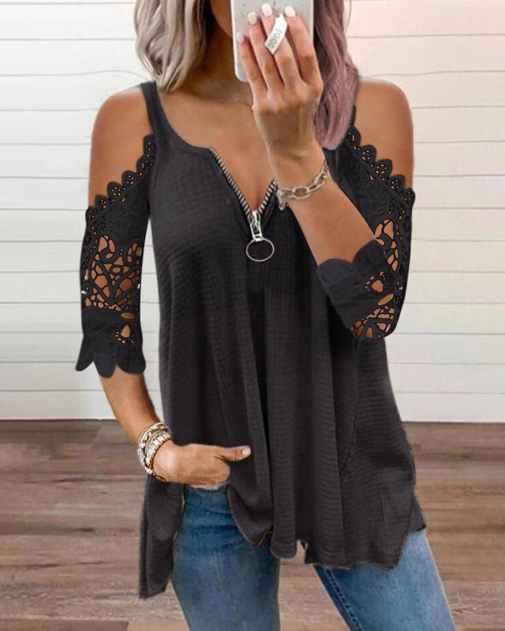 MALENEY COLD SHOULDER LACE TOP