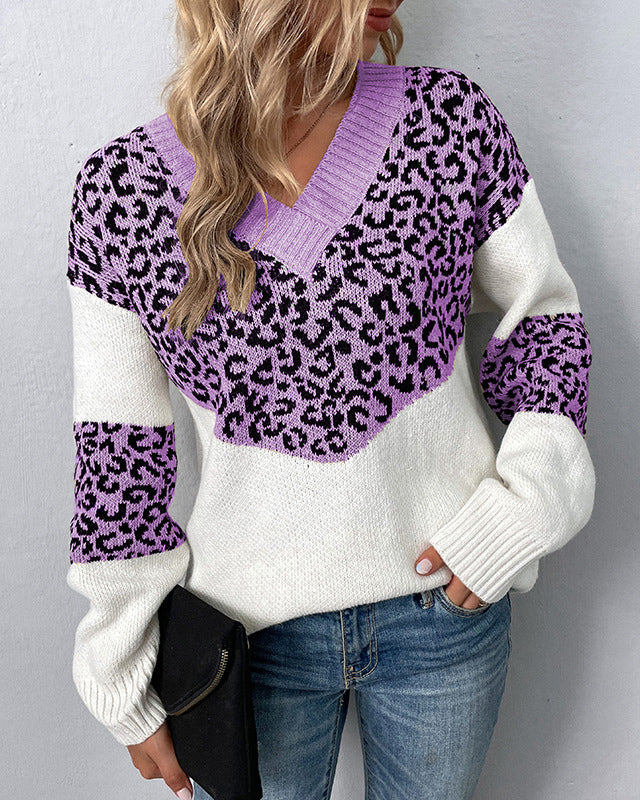 MALENEY V NECK LEOPARD SWEATER