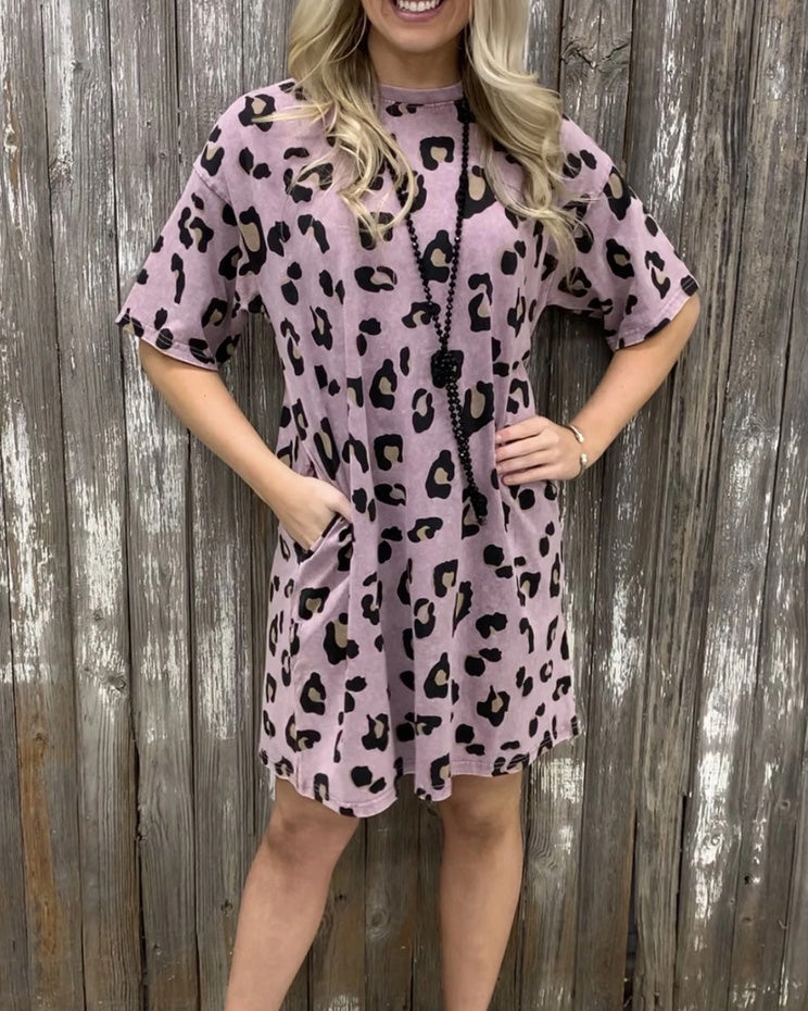 MALENEY LEOPARD PRINT ROUND NECK DRESS