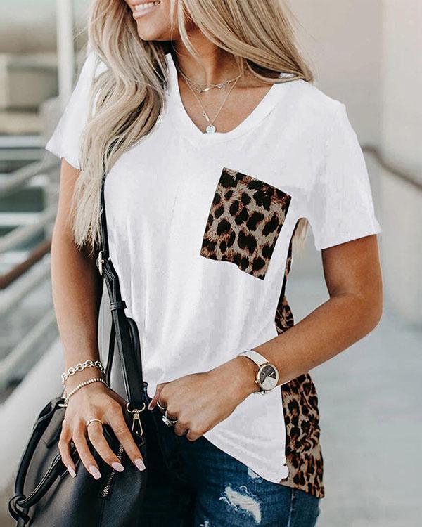 MALENEY V-NECK LEOPARD PANEL TEE(4 COLORS)