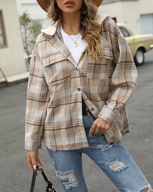 MALENEY HOODED POCKET PLAID SHIRT