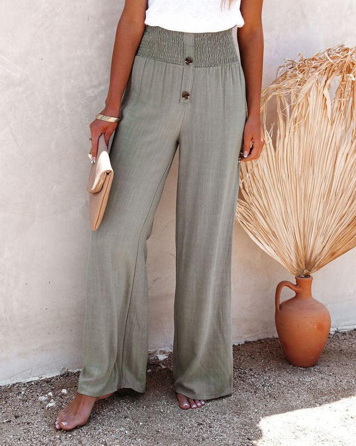 MALENEY BUTTON WIDE LEG PANTS(5 COLORS)