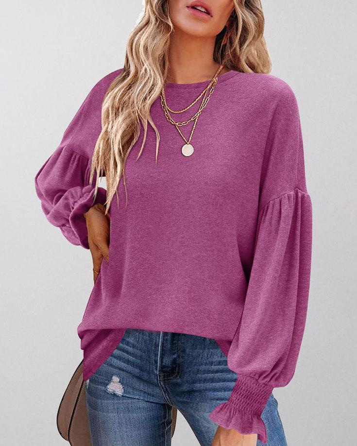 MALENEY CREW NECK LANTERN SLEEVE TOP(6 COLORS)