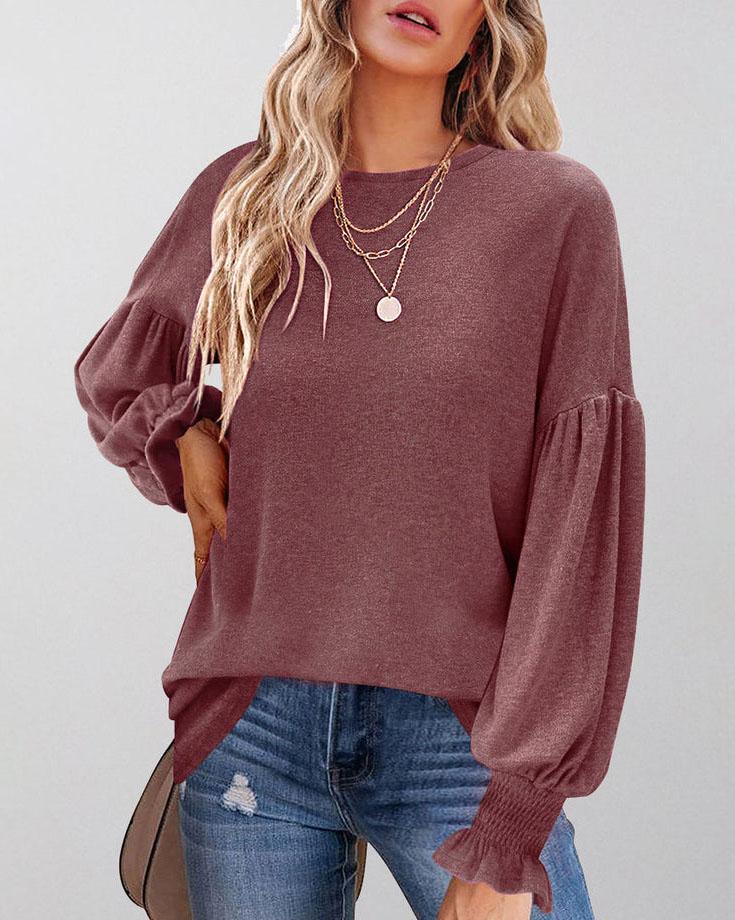 MALENEY CREW NECK LANTERN SLEEVE TOP(6 COLORS)