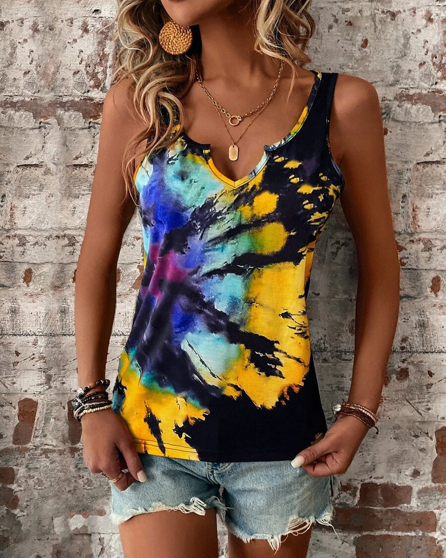 MALENEY COLOR PRINT V NECK TOP