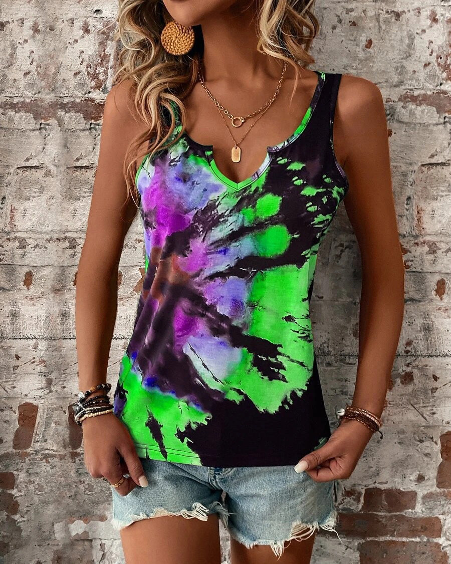 MALENEY COLOR PRINT V NECK TOP