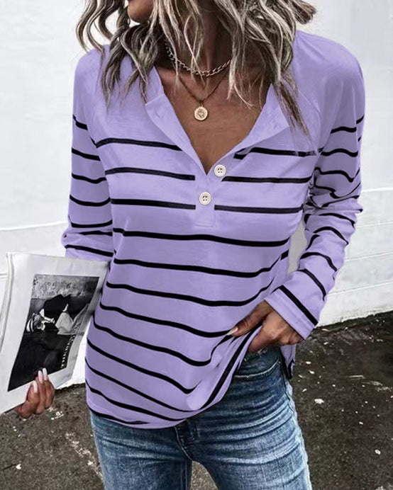 MALENEY STRIPED LONG SLEEVE TOP(7 COLORS)