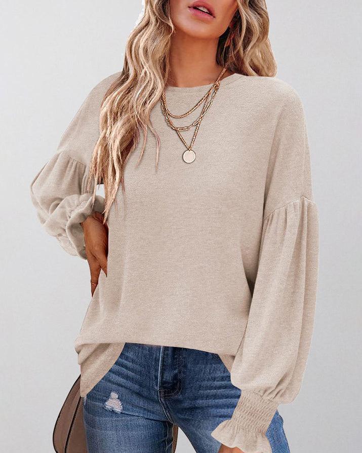 MALENEY CREW NECK LANTERN SLEEVE TOP(6 COLORS)