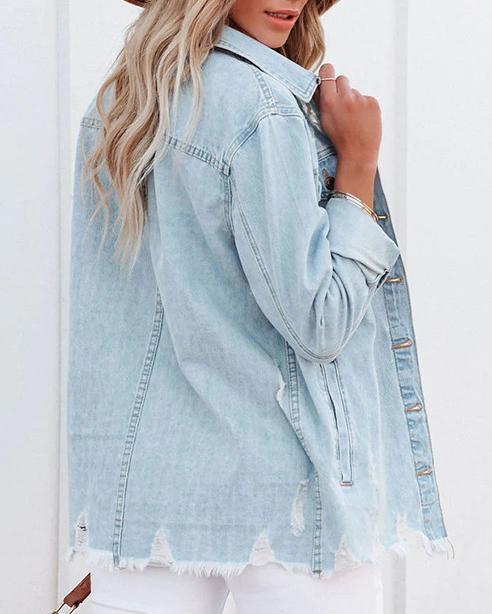 MALENEY POCKETED DISTRESSED DENIM SHACKET