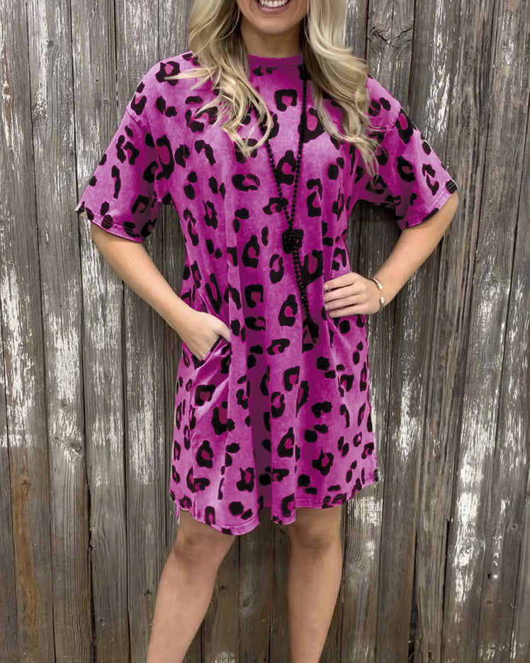 MALENEY LEOPARD PRINT ROUND NECK DRESS